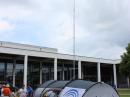 World Radiosport Team Championship 2018 organizers set up a demonstration station outside the exhibition hall at Friedrichshafen. WRTC 2018 will take place in Germany. [Bob Inderbitzen, NQ1R, phot]